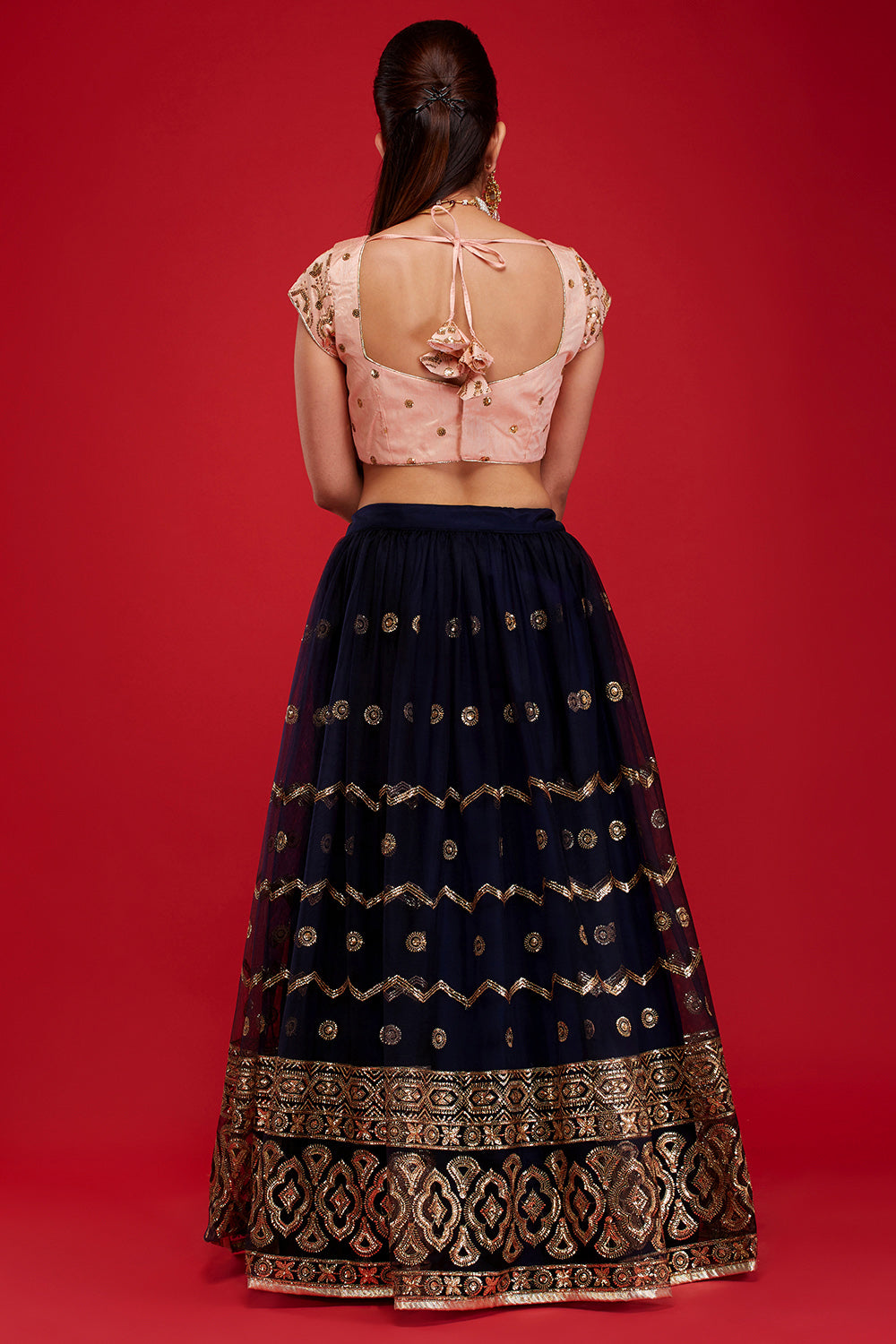 Navy Geometric Wave Lehenga