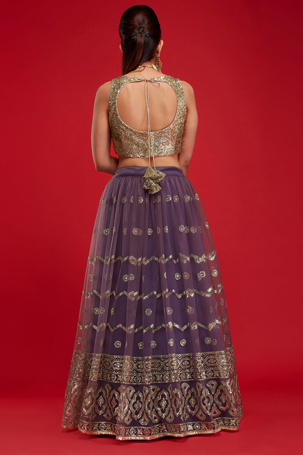 Blackcurrant Geometric Wave Lehenga