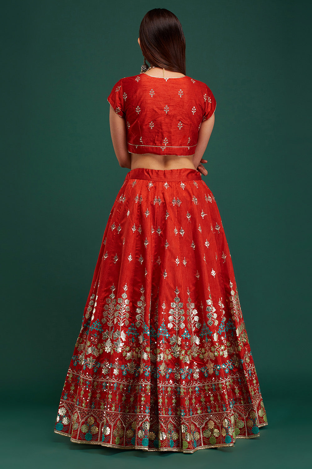Rust & Jade Floral Pendant Lehenga