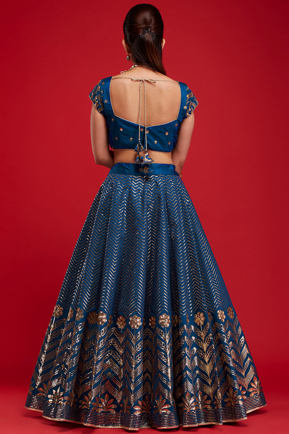 Bright Blue Sequin Fountain Lehenga