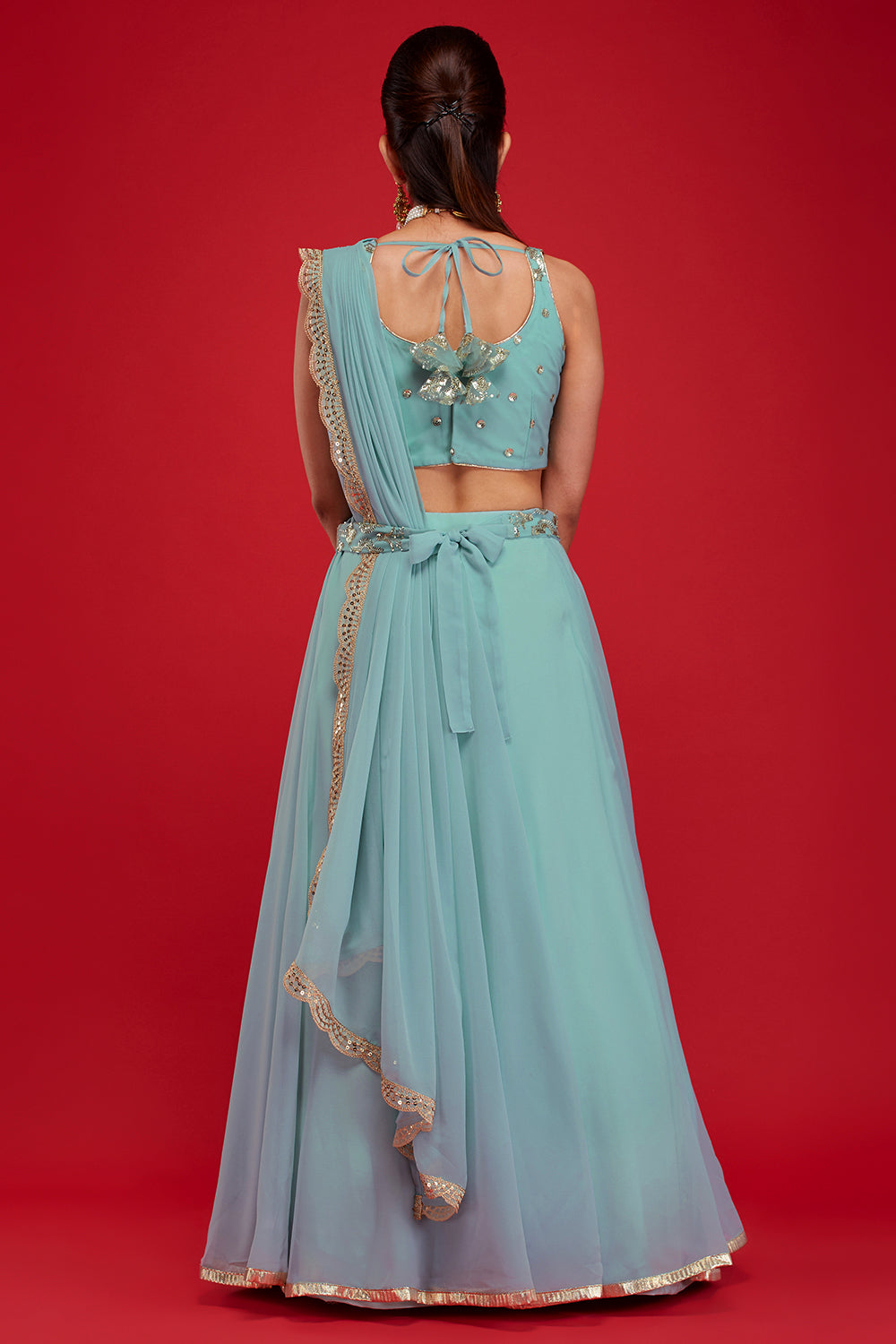 Pale Blue Draped Lehenga Saree