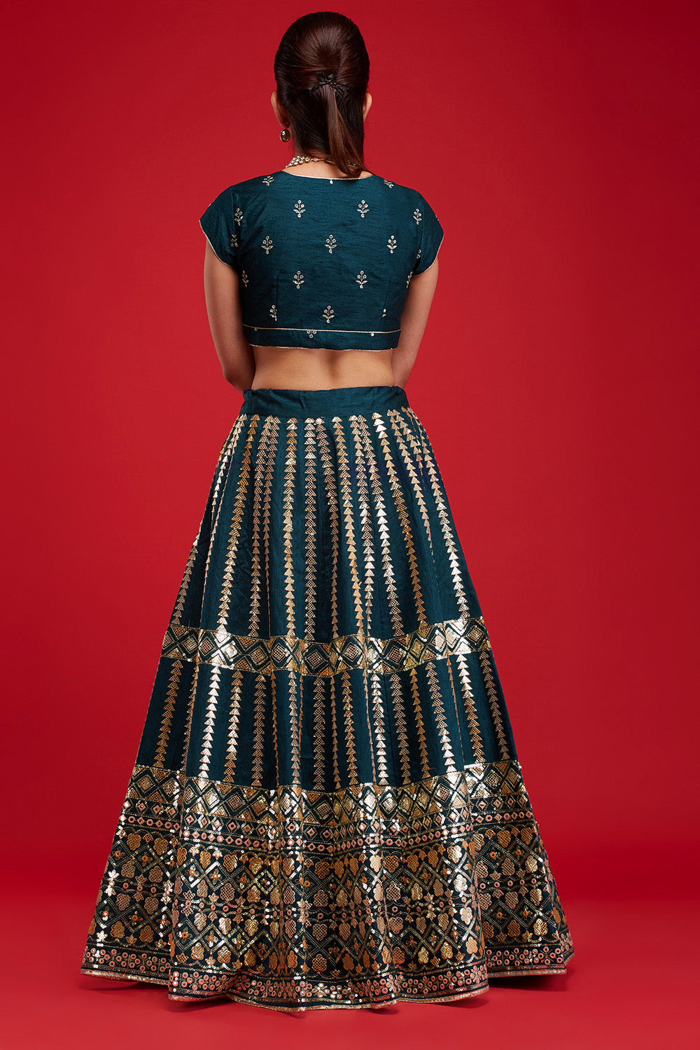 Dark Pine Aztec Lehenga