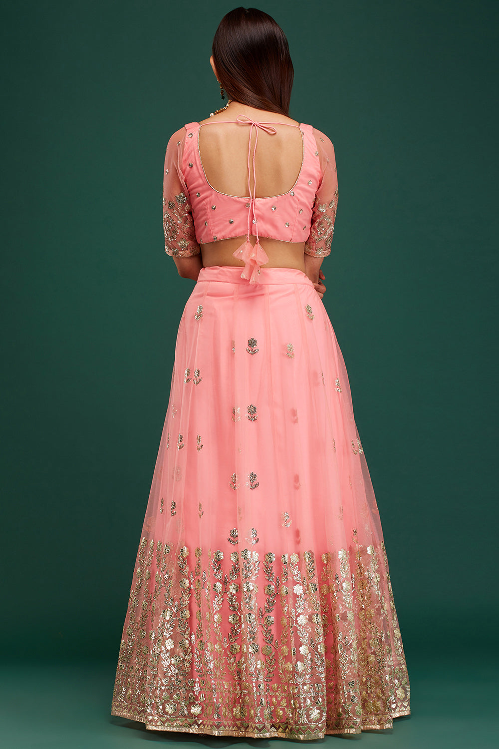 Peach & Jade Roman Tiara Lehenga
