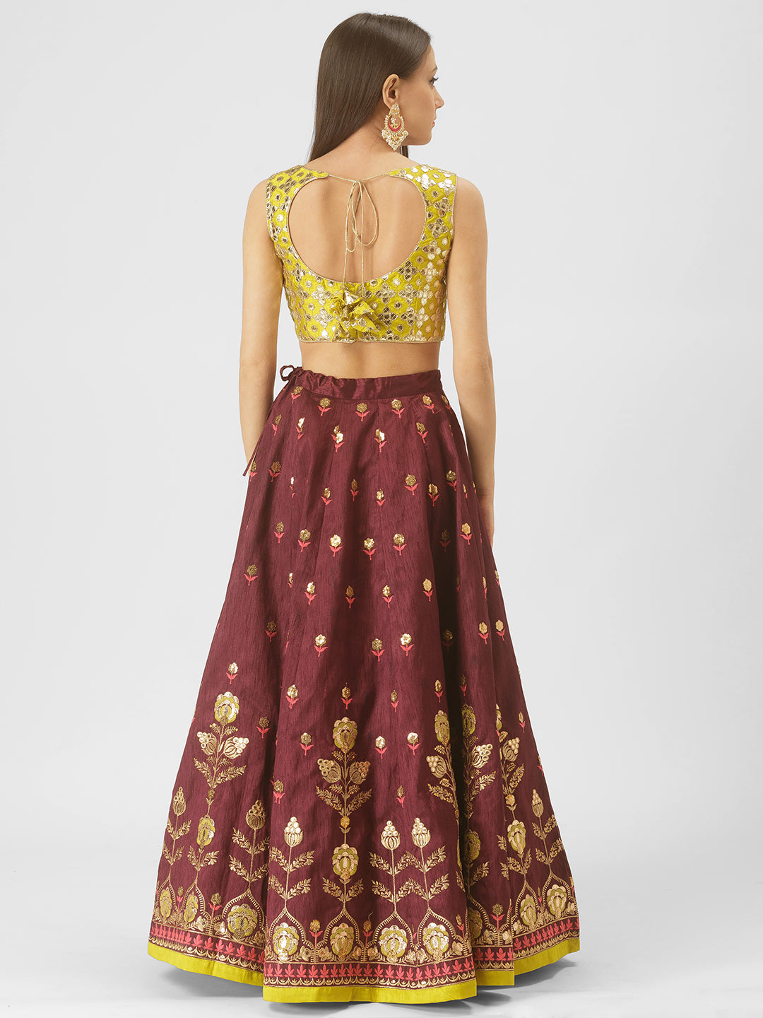 Deep Plum & Pink Gotapatti Bagh Lehenga