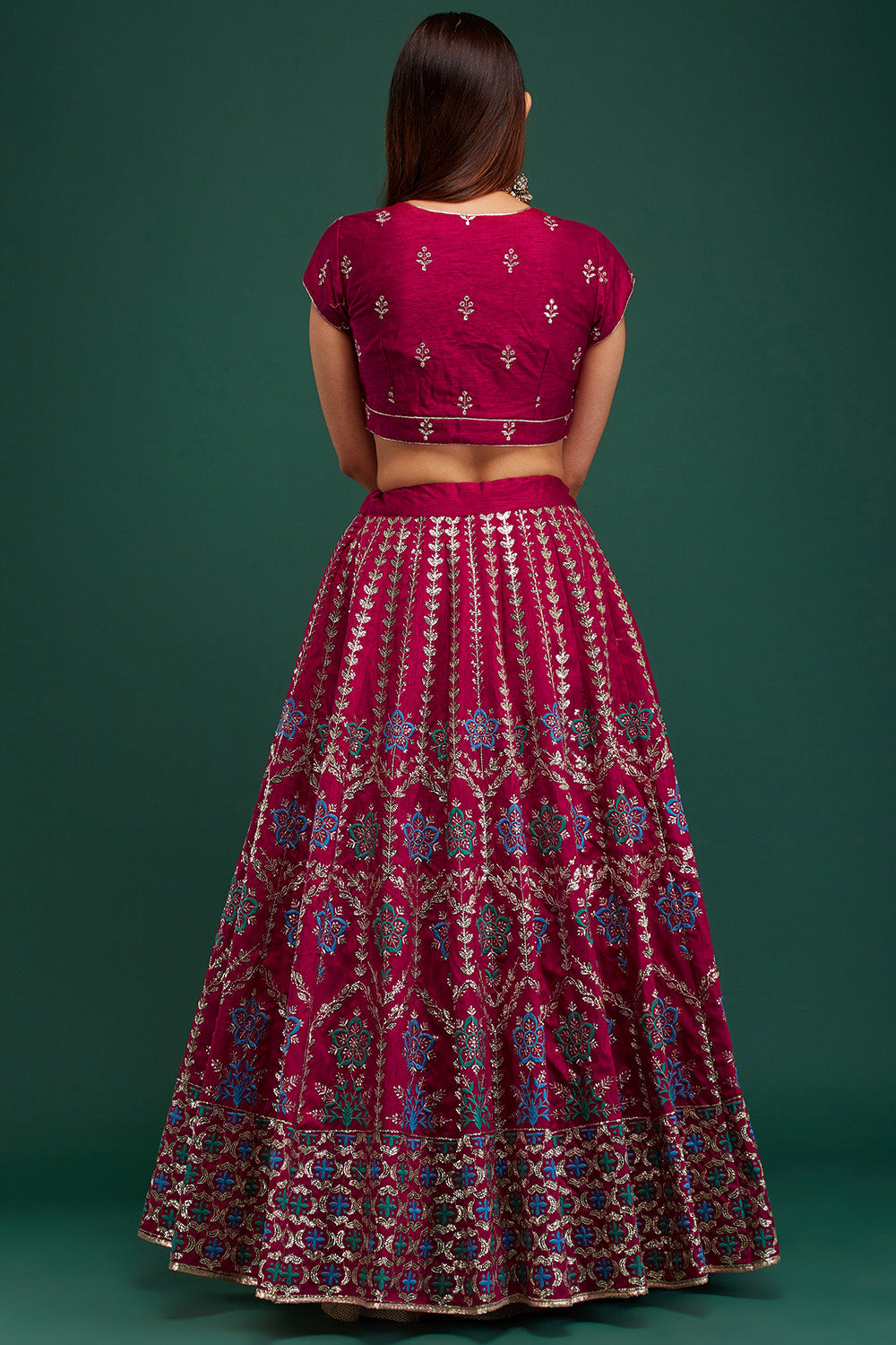 Magenta Floral Damask Lehenga