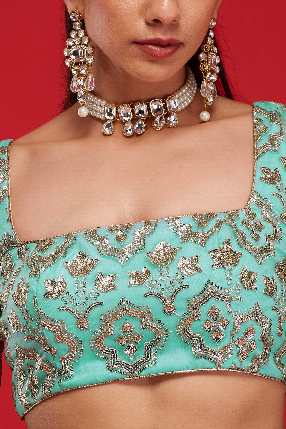 Aqua & Jade Roman Tiara Lehenga
