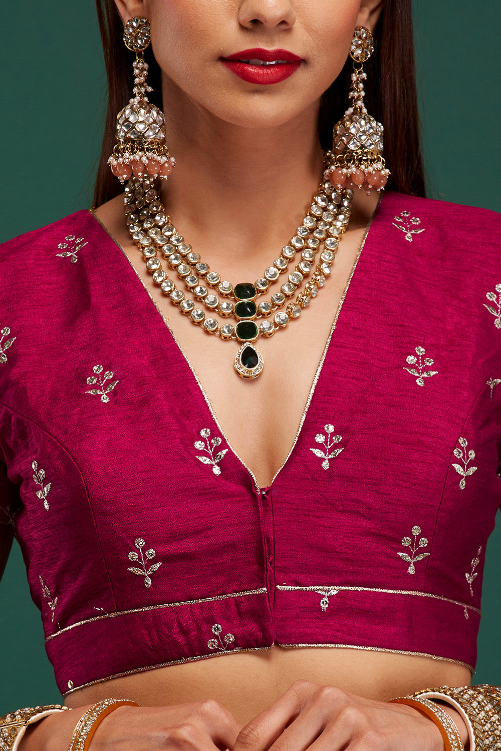 Magenta Floral Damask Lehenga