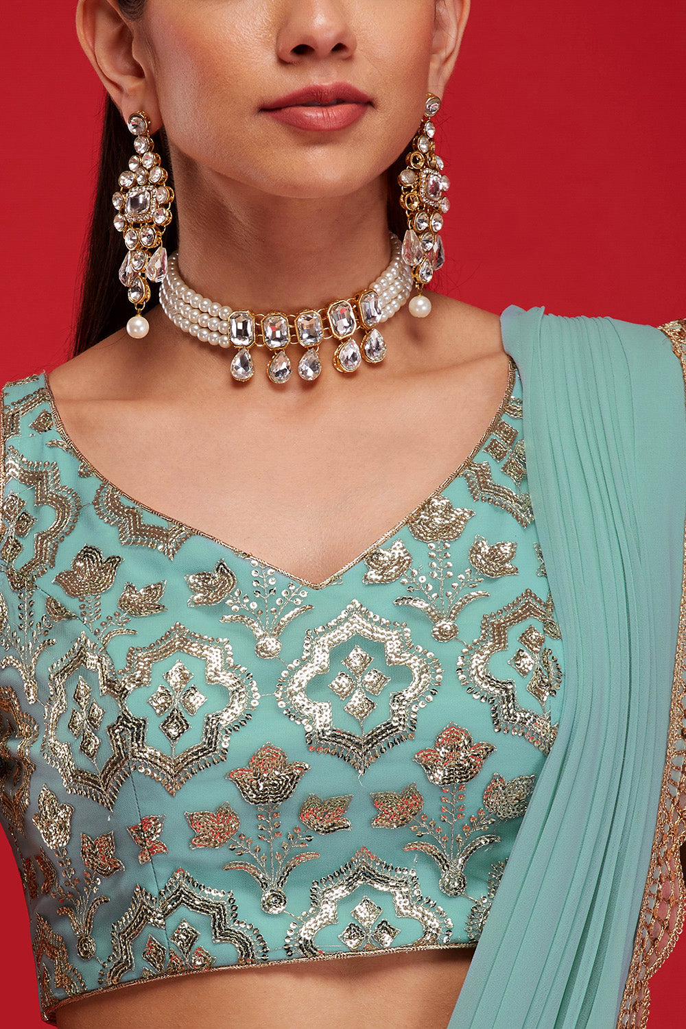 Pale Blue Draped Lehenga Saree