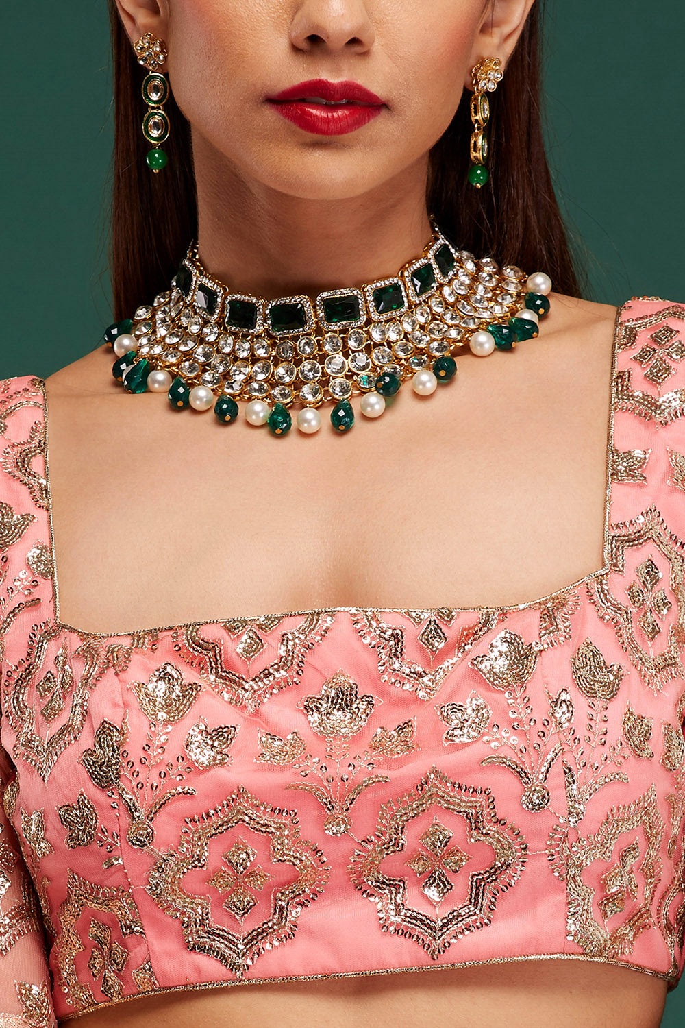 Peach & Jade Roman Tiara Lehenga