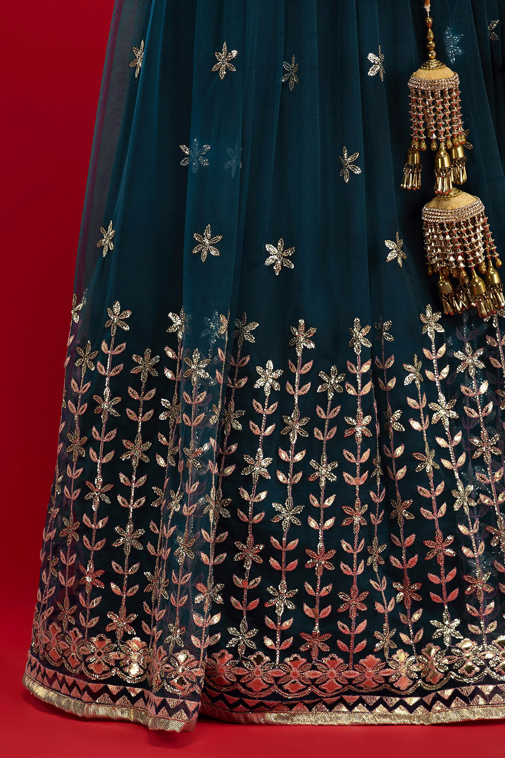 Dark Peacock Starflower Lehenga