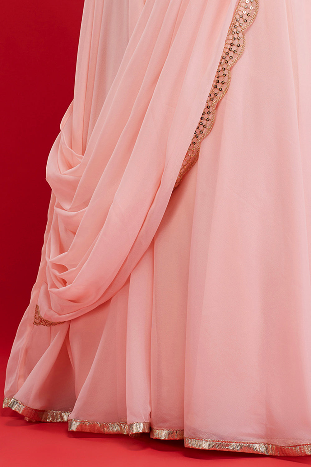 Powder Pink Draped Lehenga Saree