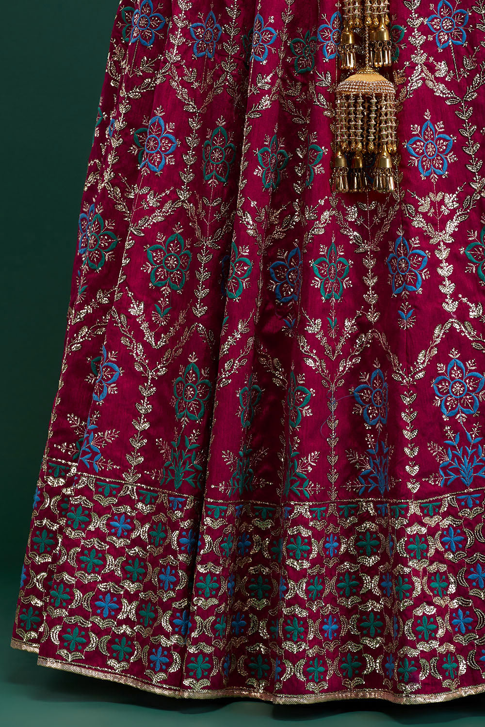 Magenta Floral Damask Lehenga
