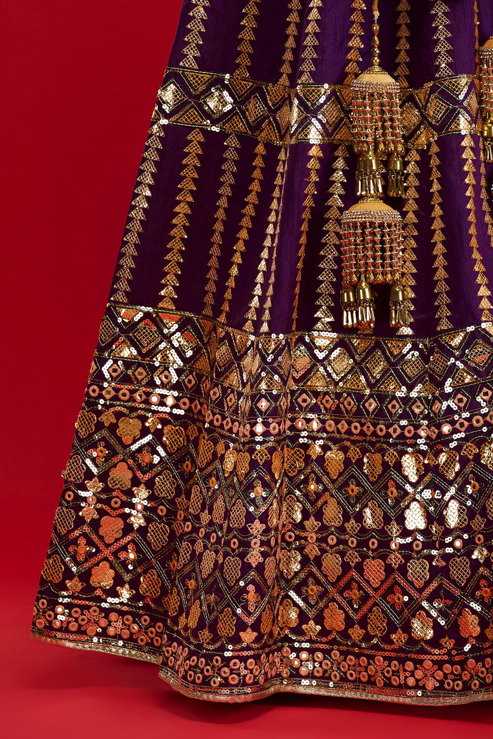 Purple & Mustard Aztec Lehenga