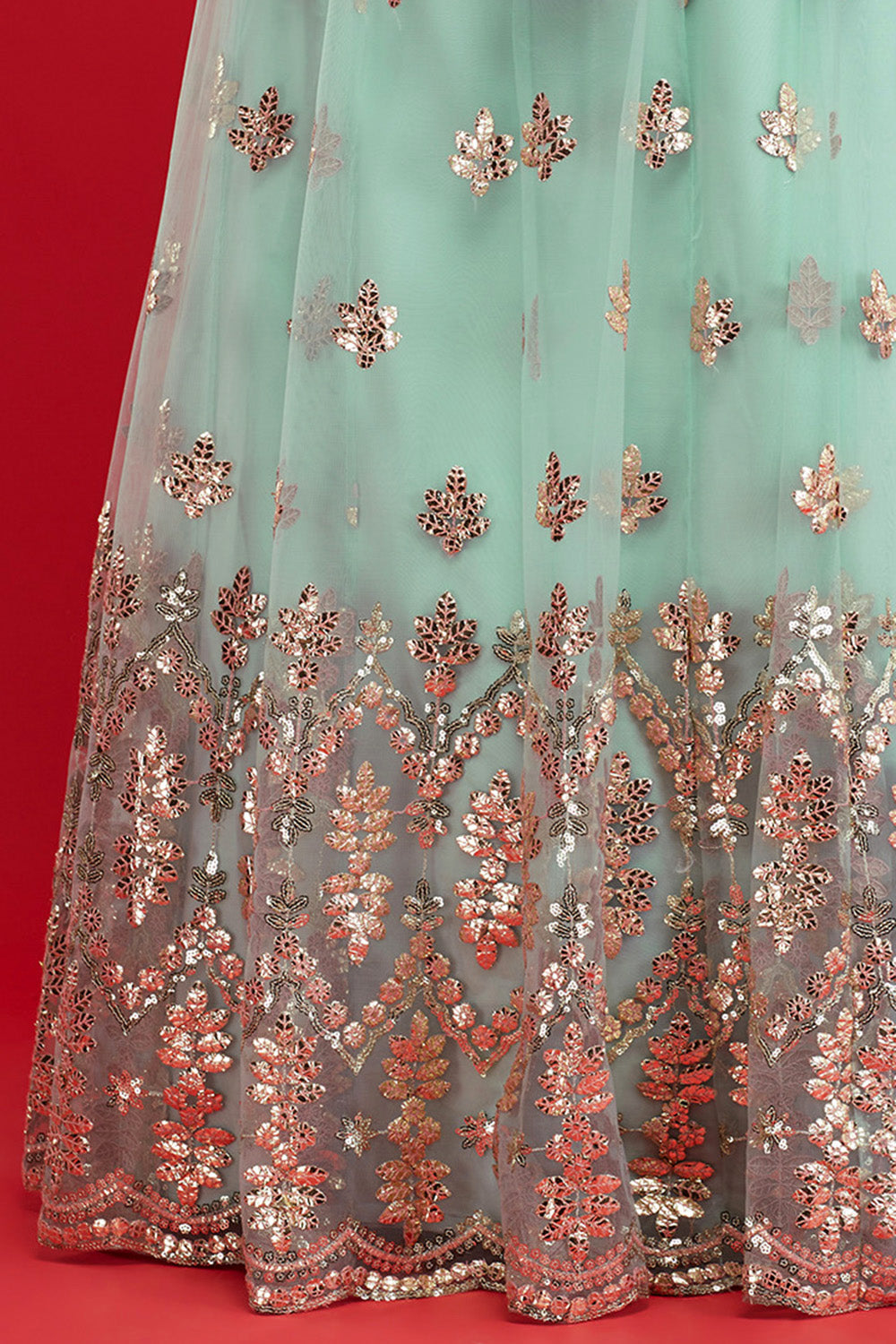 Aqua & Pink Gardenia Lehenga
