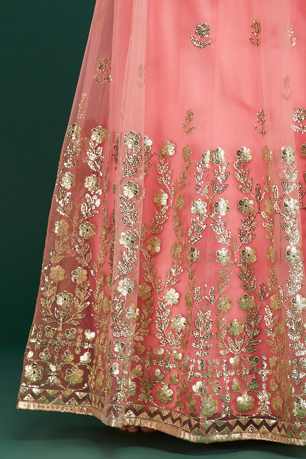 Peach & Jade Roman Tiara Lehenga