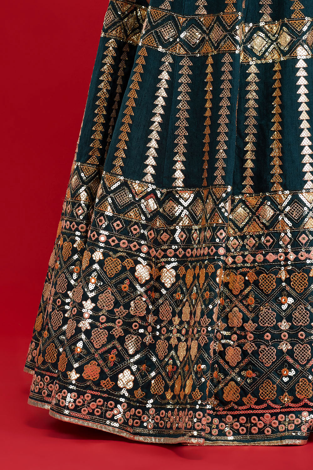 Dark Pine Aztec Lehenga