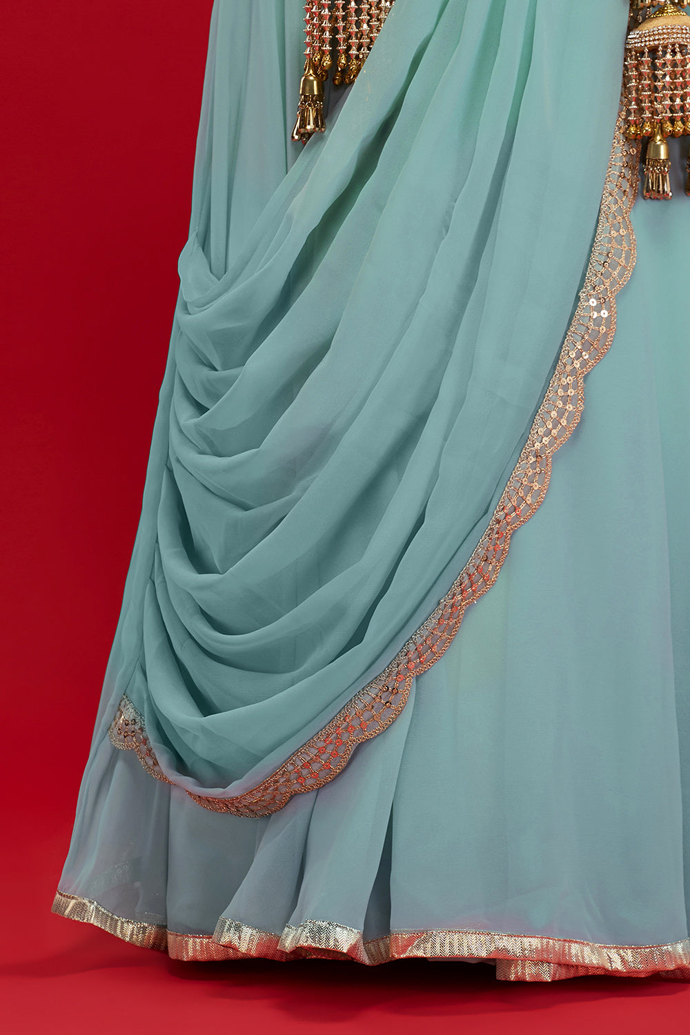 Pale Blue Draped Lehenga Saree