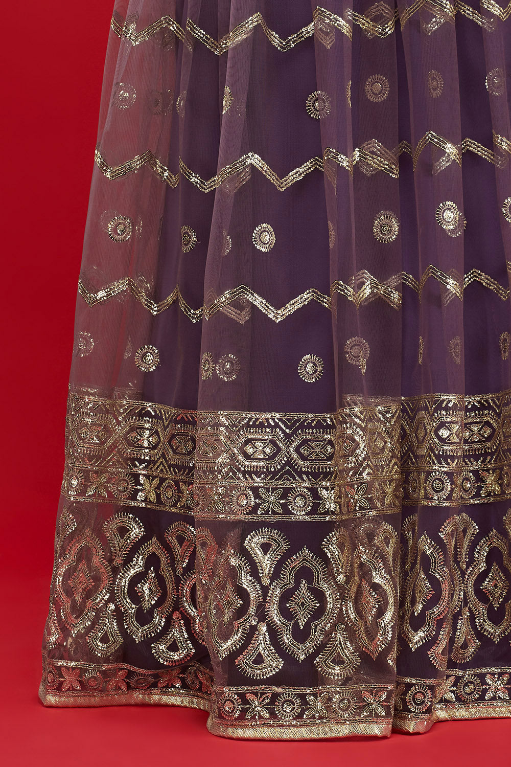 Blackcurrant Geometric Wave Lehenga