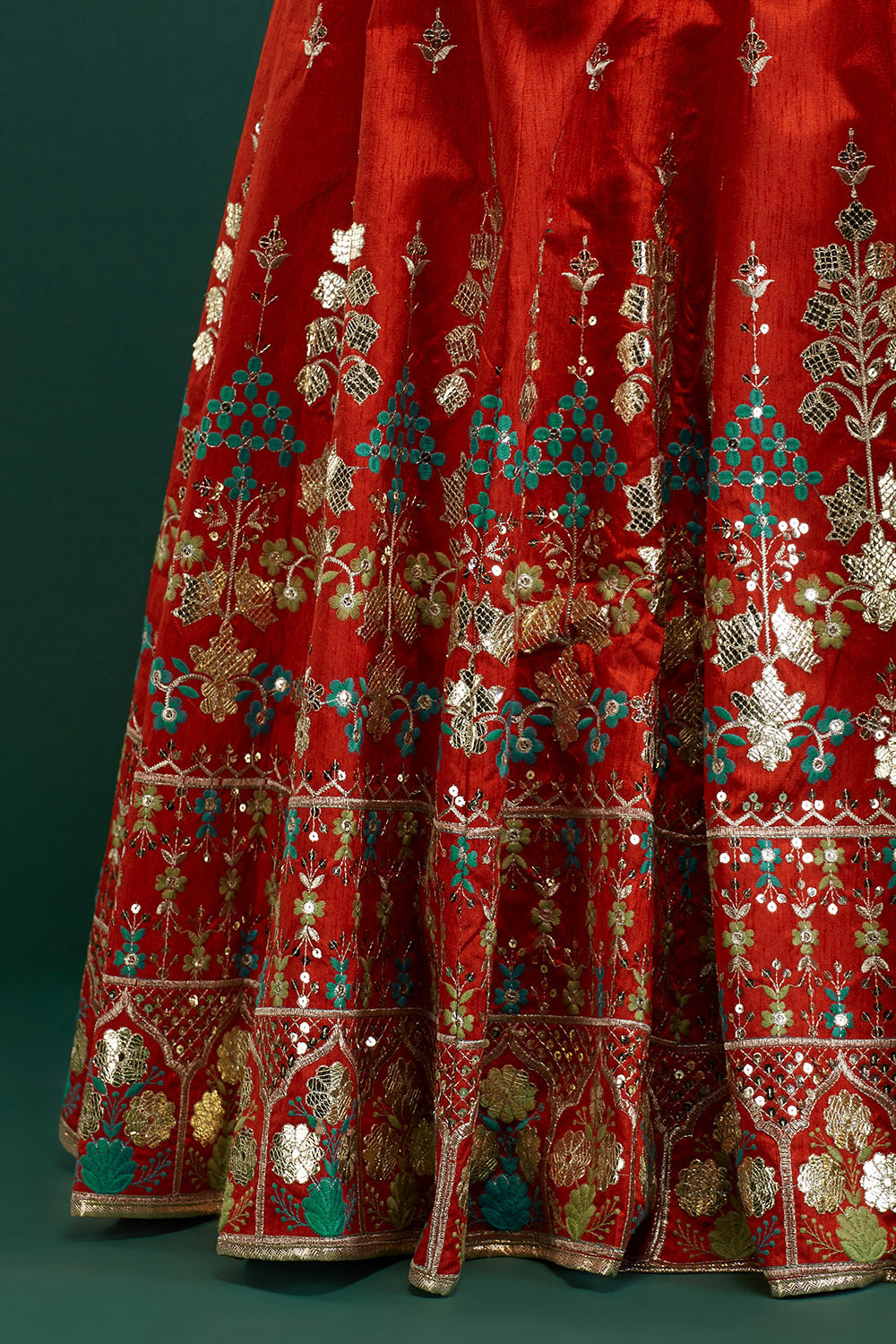 Rust & Jade Floral Pendant Lehenga