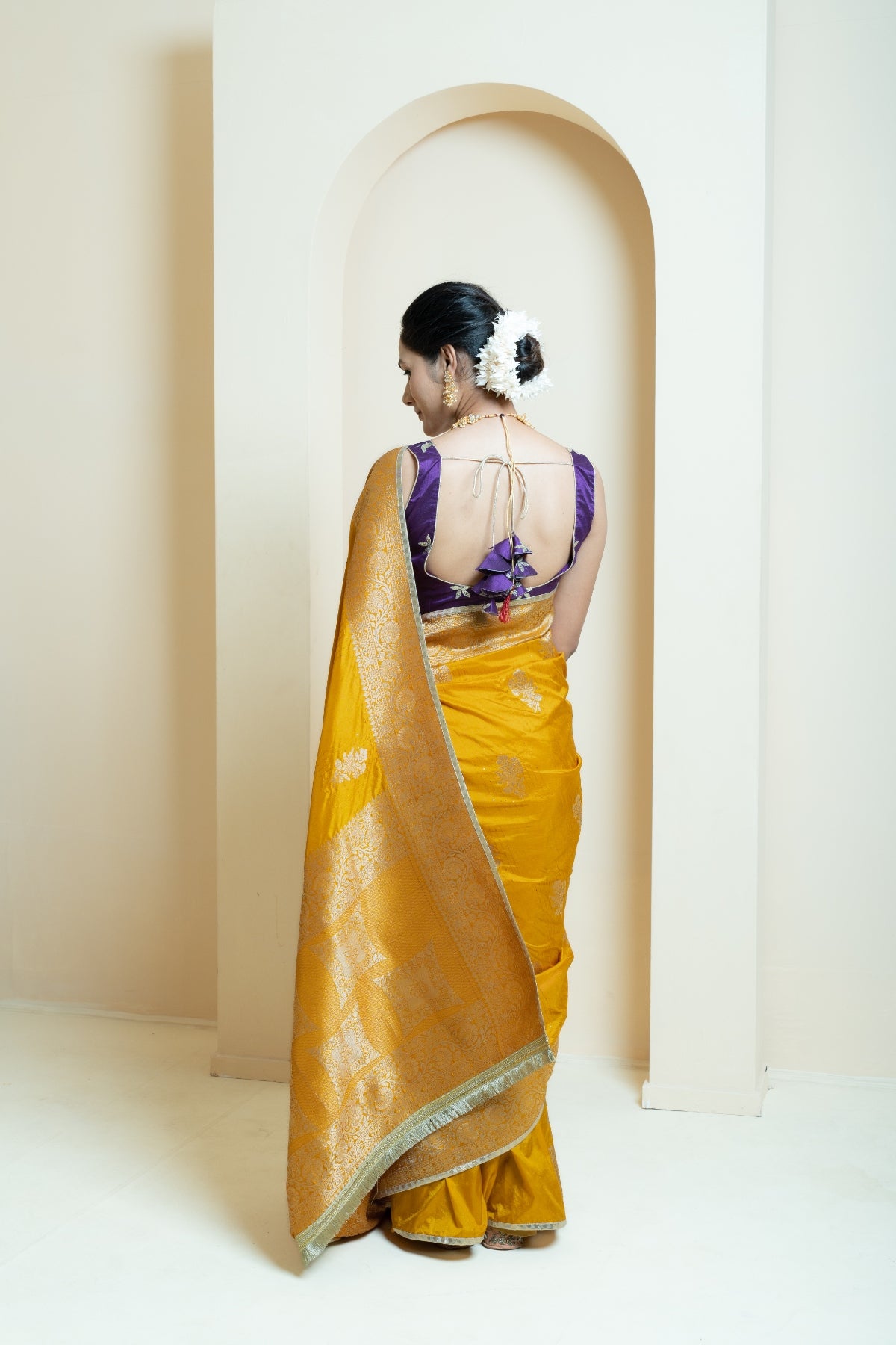 Classic Mustard and Purple Brocade Saree