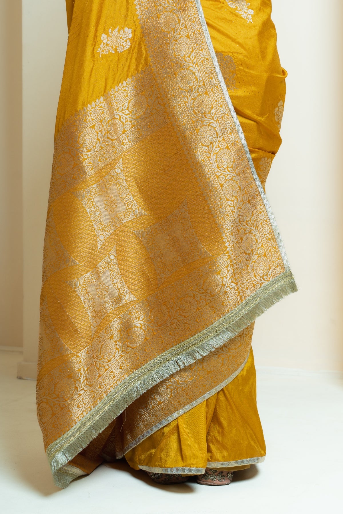 Classic Mustard and Purple Brocade Saree