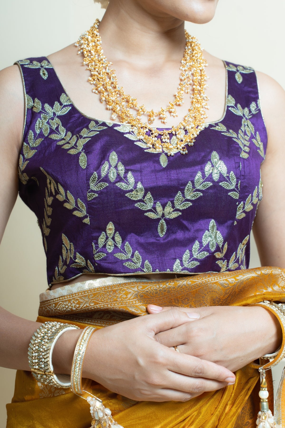 Classic Mustard and Purple Brocade Saree