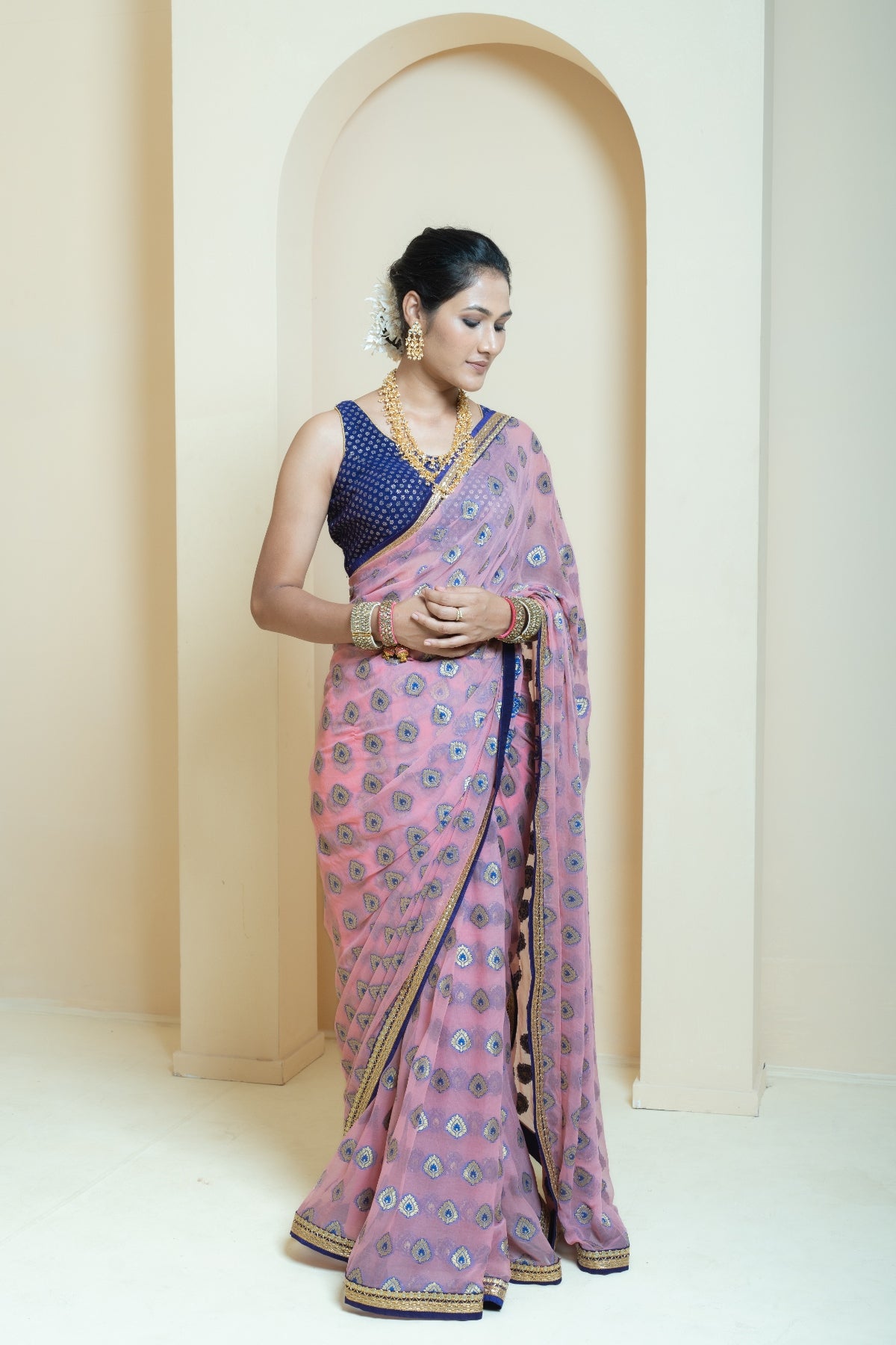 Dusty Pink and Purple Booti Saree