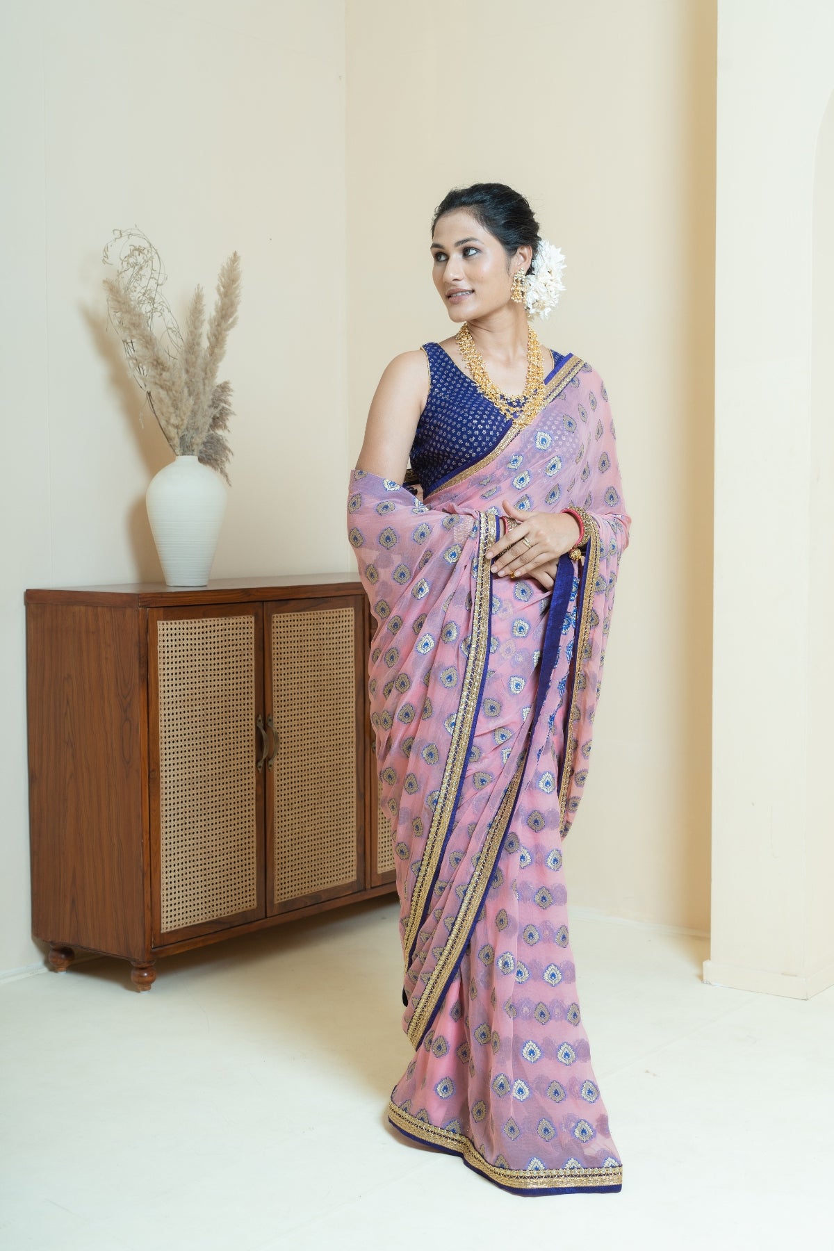Dusty Pink and Purple Booti Saree