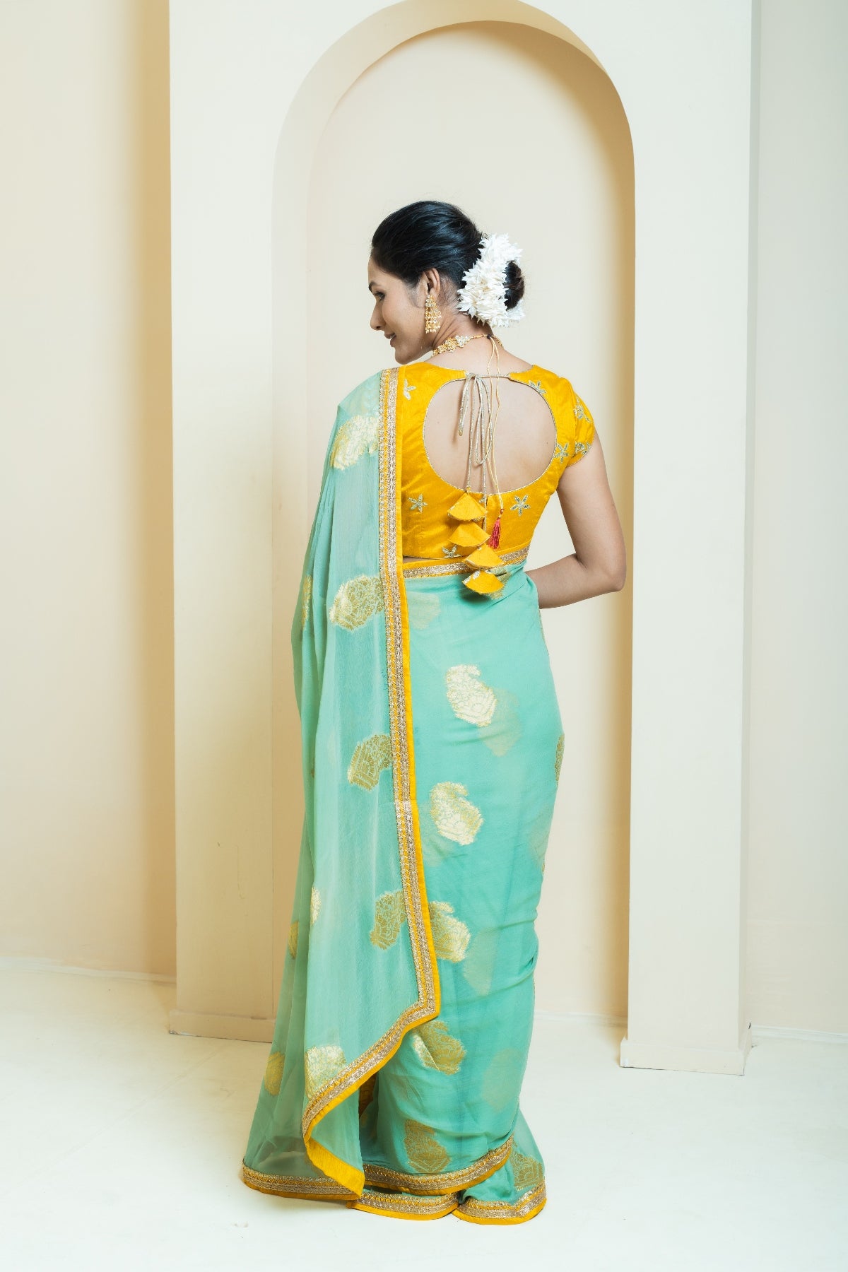 Jade and Mustard Motif Saree