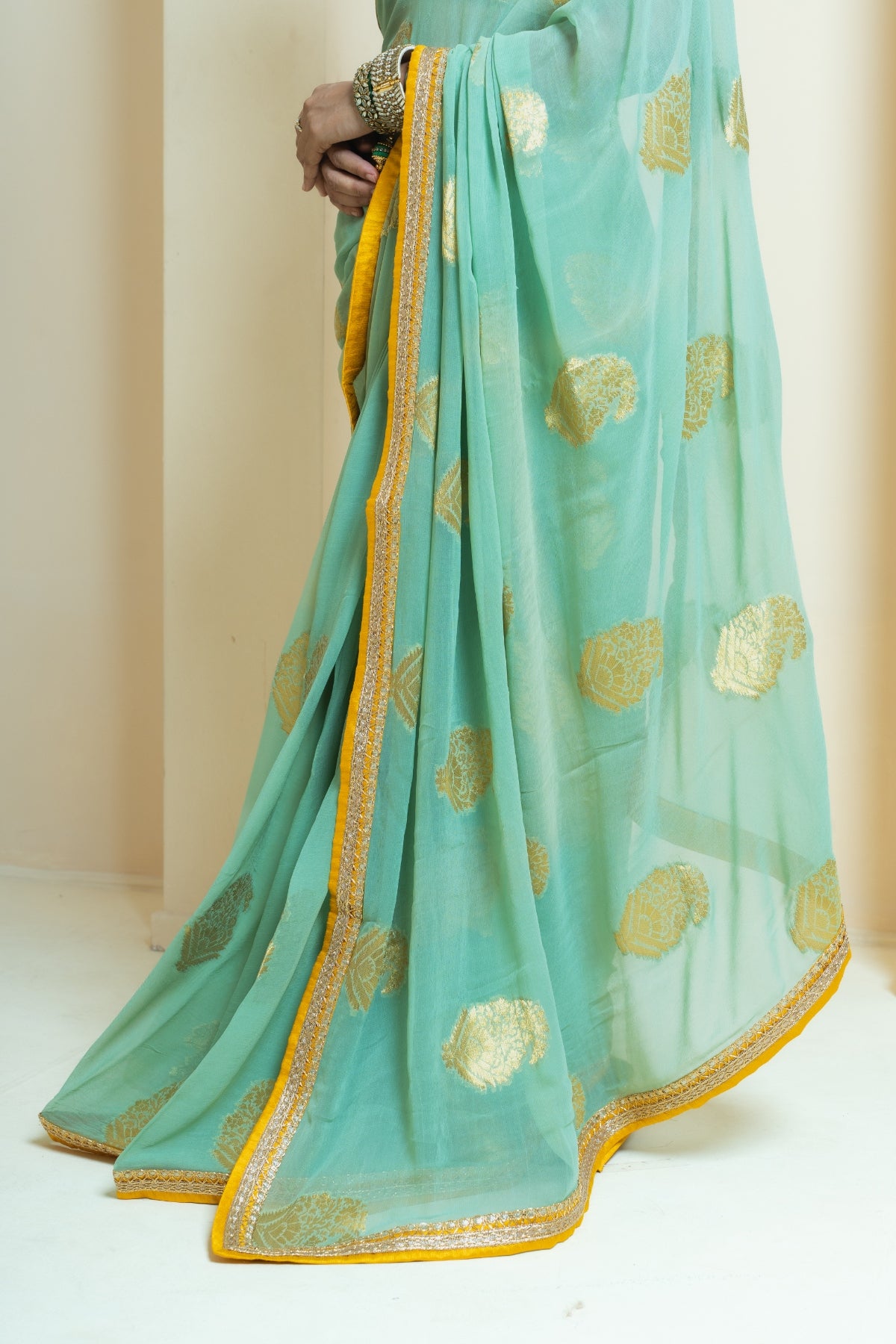Jade and Mustard Motif Saree