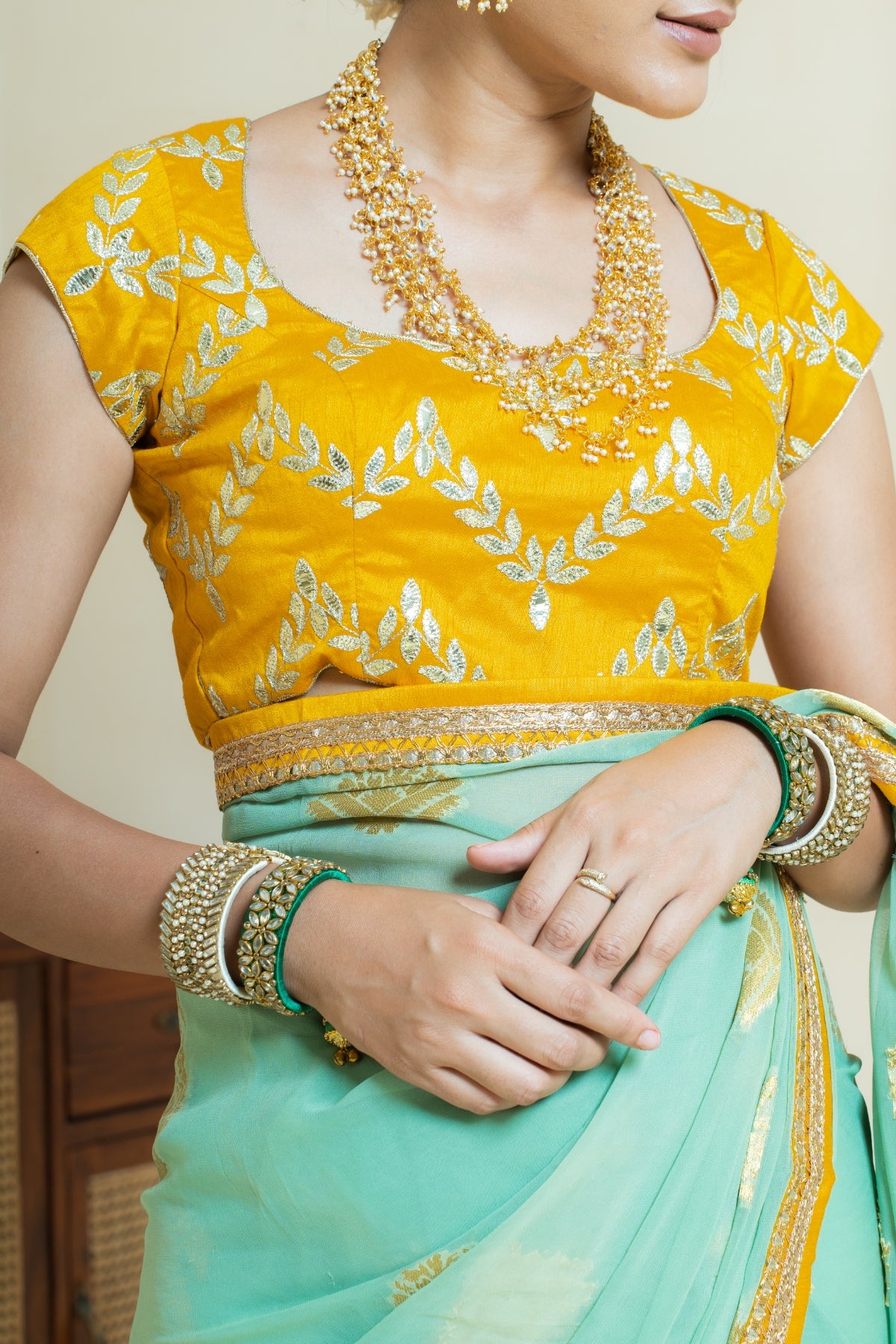 Jade and Mustard Motif Saree