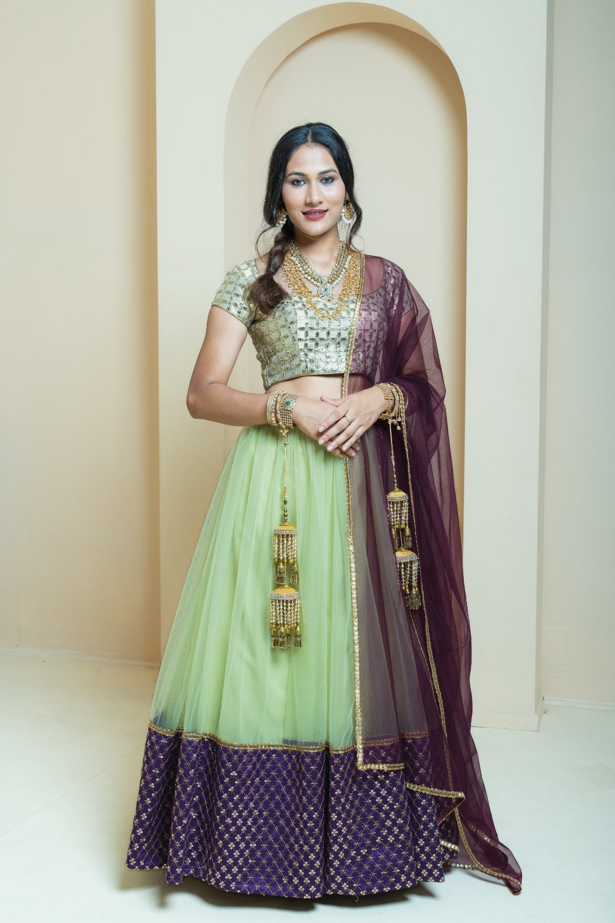 Jade and Purple Sequin Border Lehenga