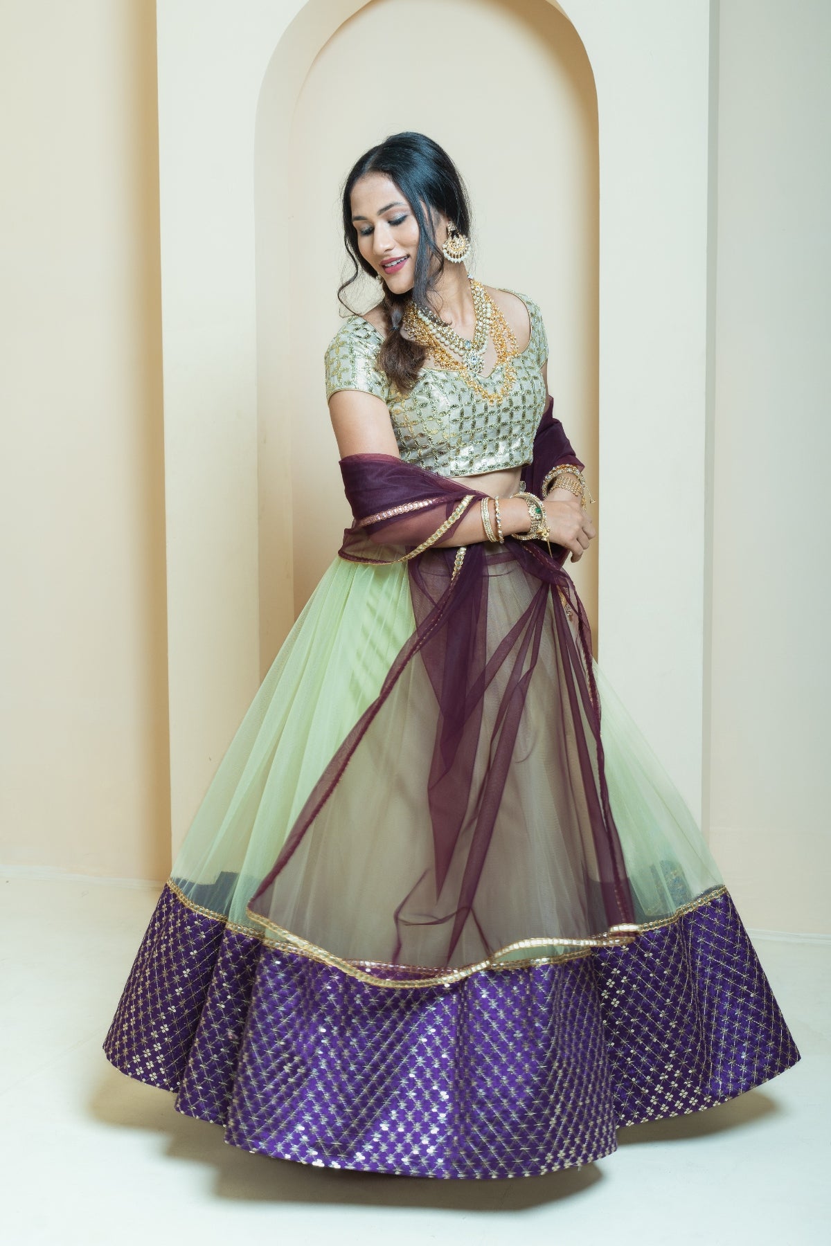 Jade and Purple Sequin Border Lehenga