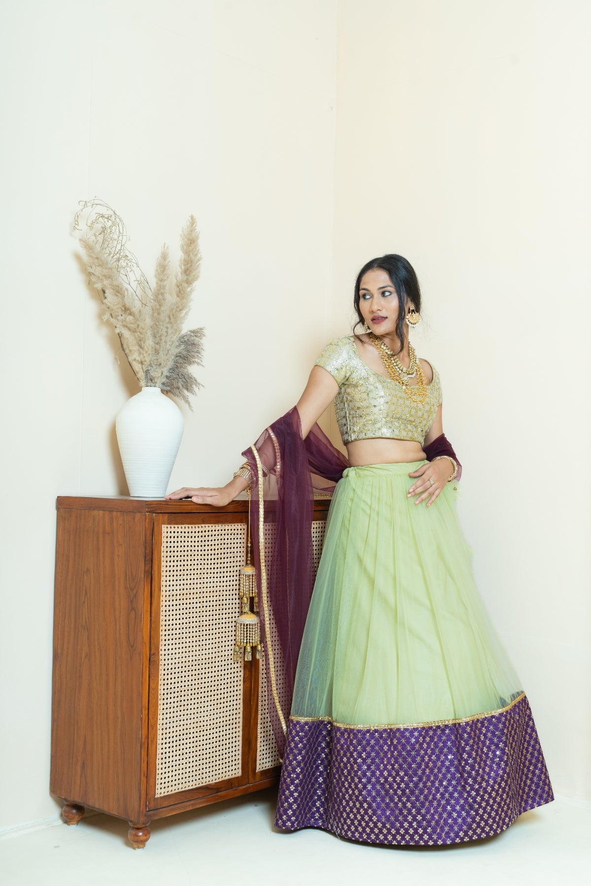 Jade and Purple Sequin Border Lehenga