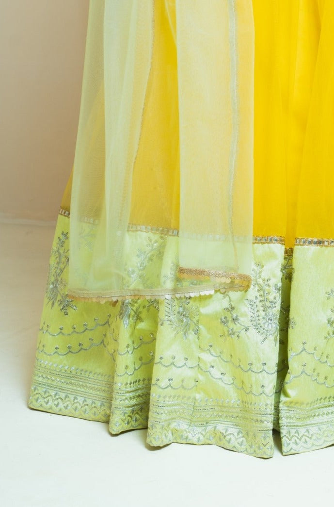 Mustard and Lime Shimmer Scallop Lehenga
