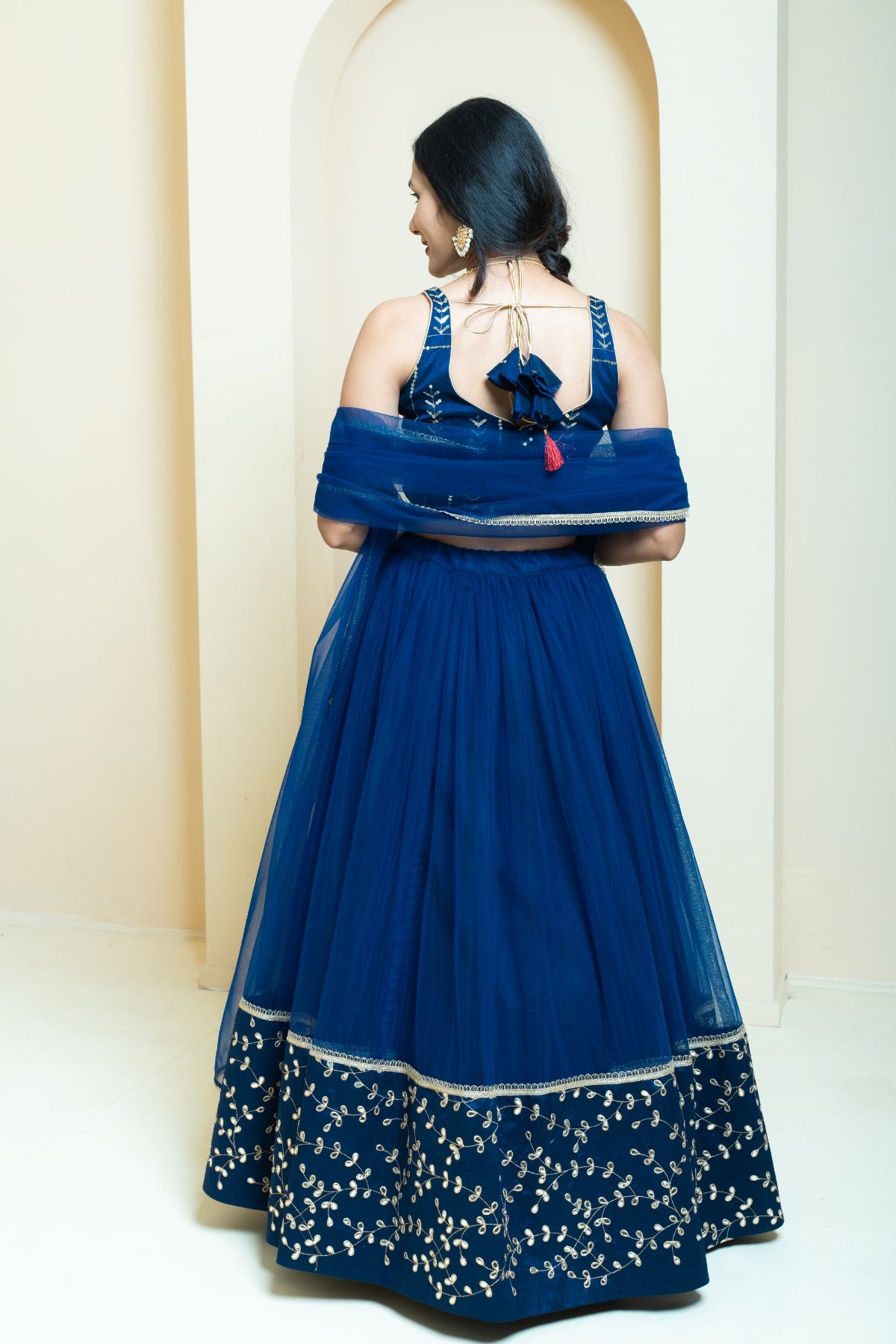 Royal Navy Floral Zari Border Lehenga