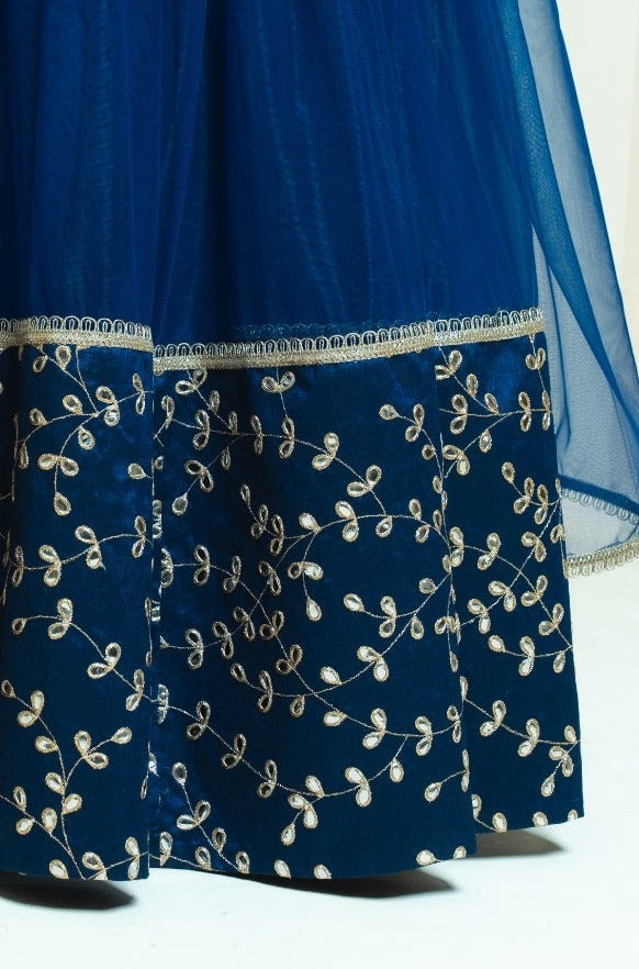 Royal Navy Floral Zari Border Lehenga