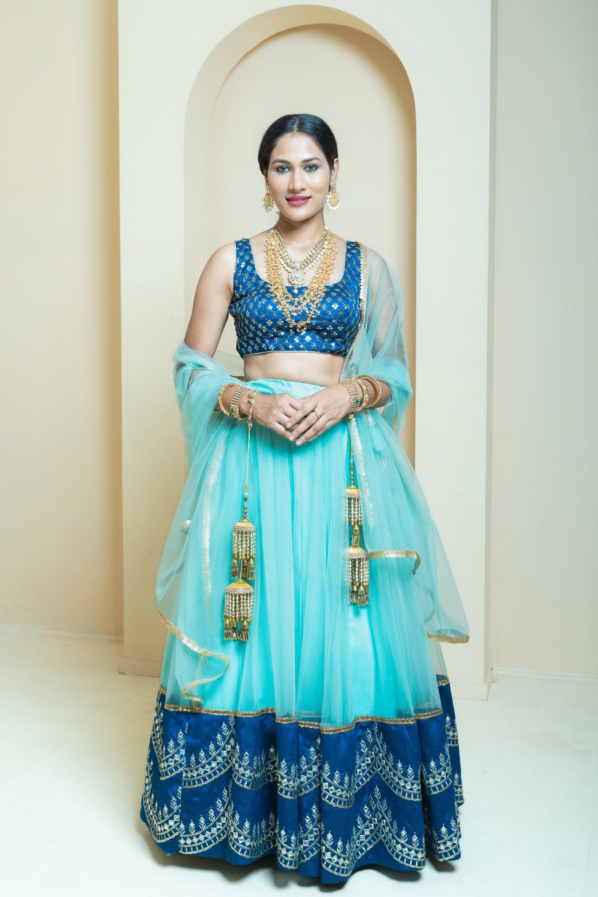 Marine Breeze Scallop Border Lehenga