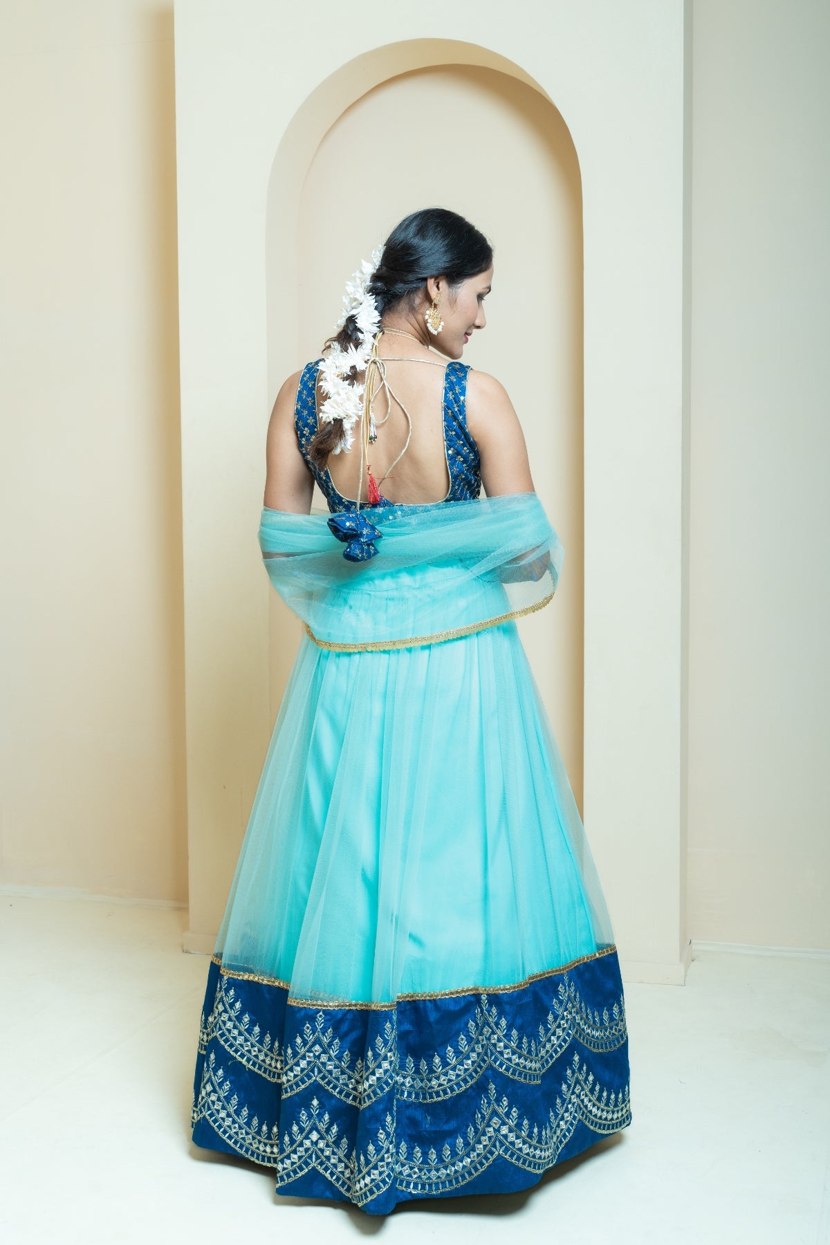 Marine Breeze Scallop Border Lehenga