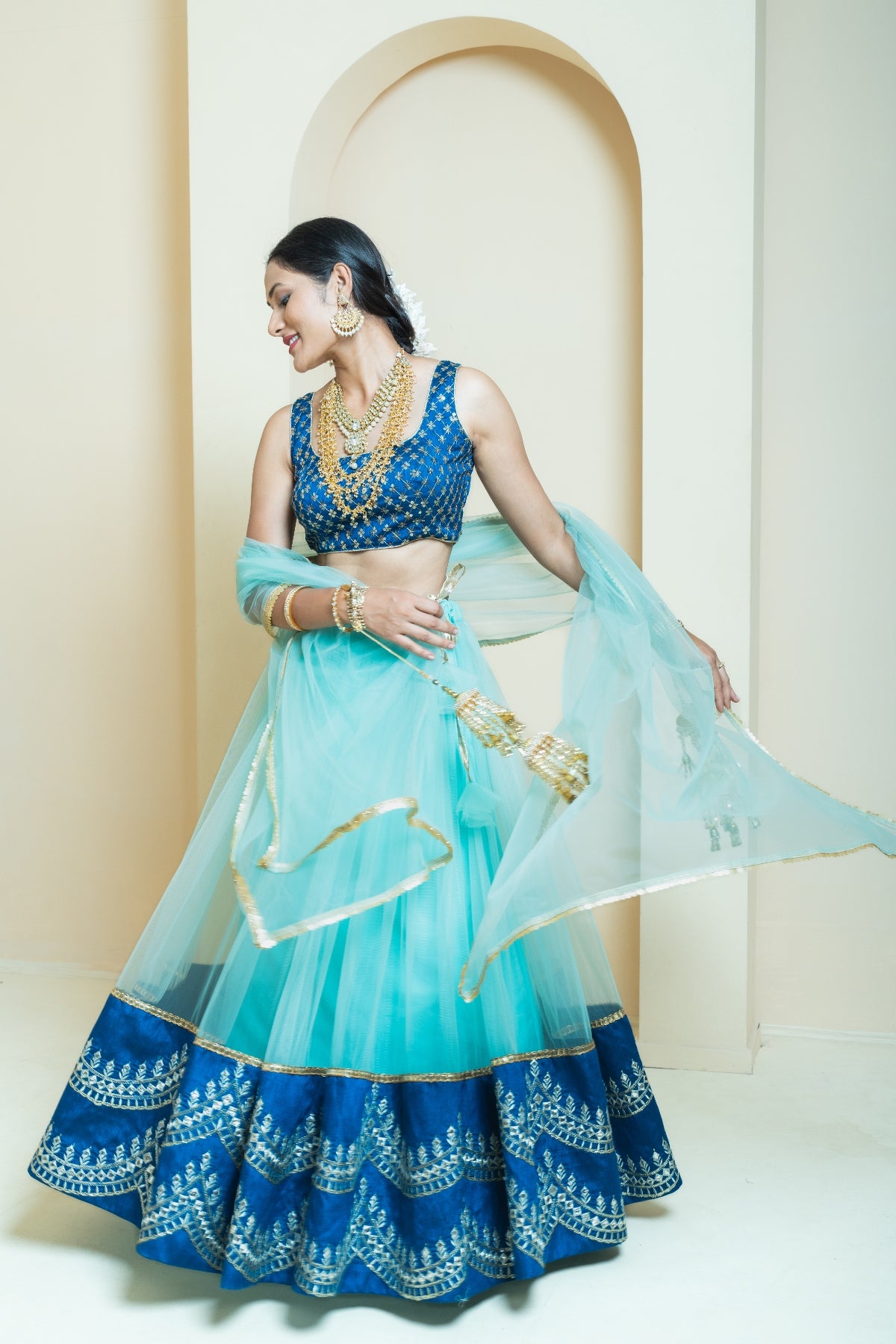 Marine Breeze Scallop Border Lehenga