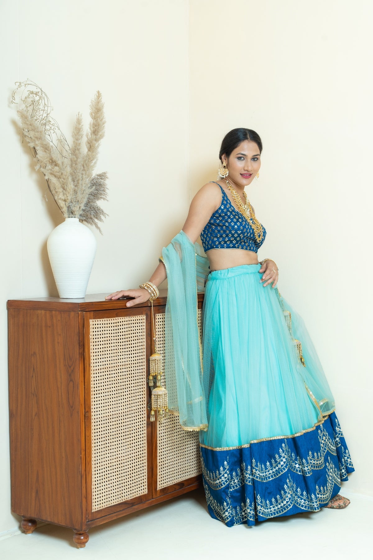 Marine Breeze Scallop Border Lehenga