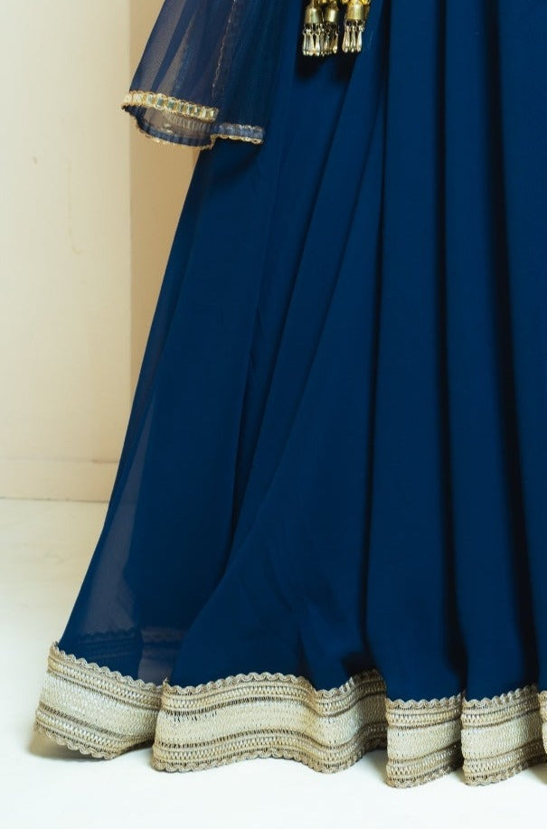 Regal Splendor Navy and Berry Pink Georgette Lehenga