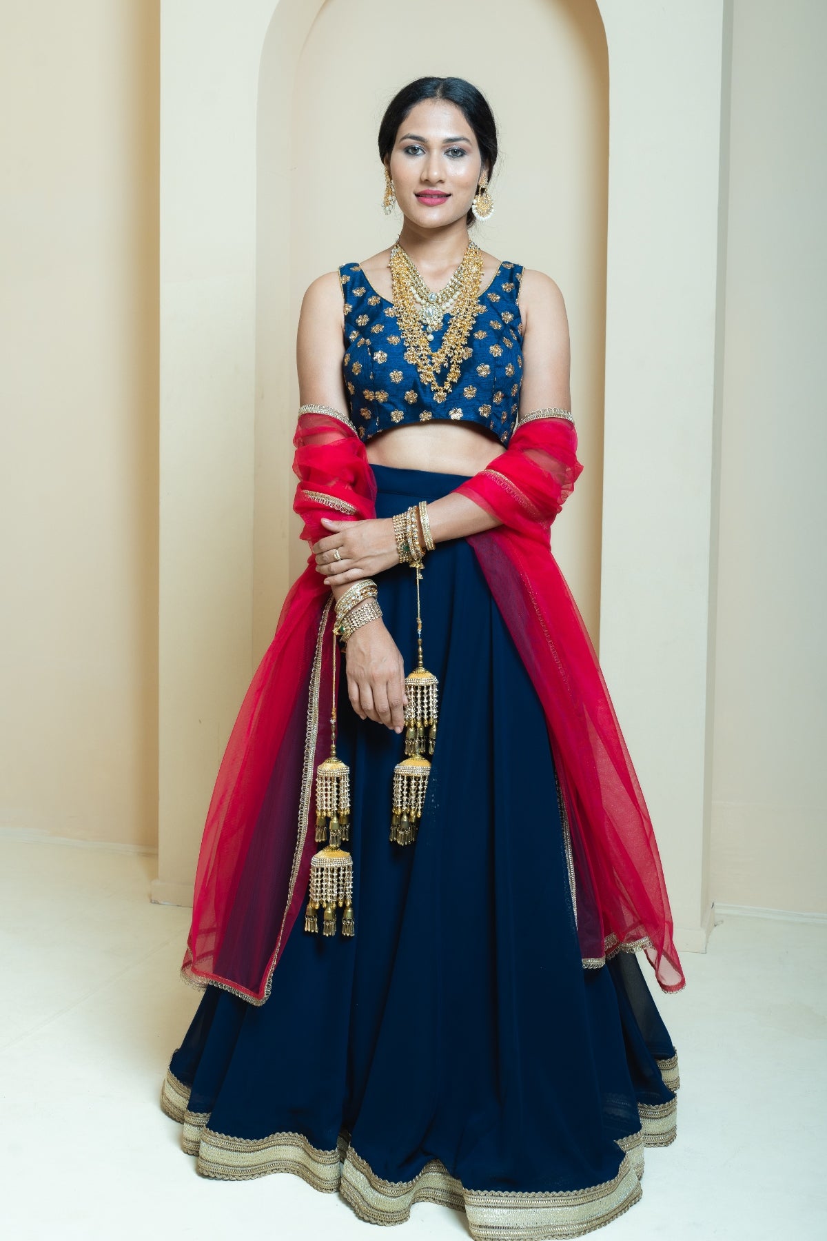 Regal Splendor Navy and Berry Pink Georgette Lehenga