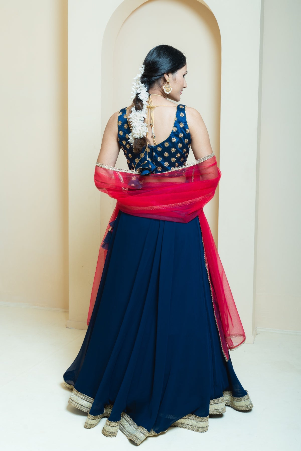 Regal Splendor Navy and Berry Pink Georgette Lehenga