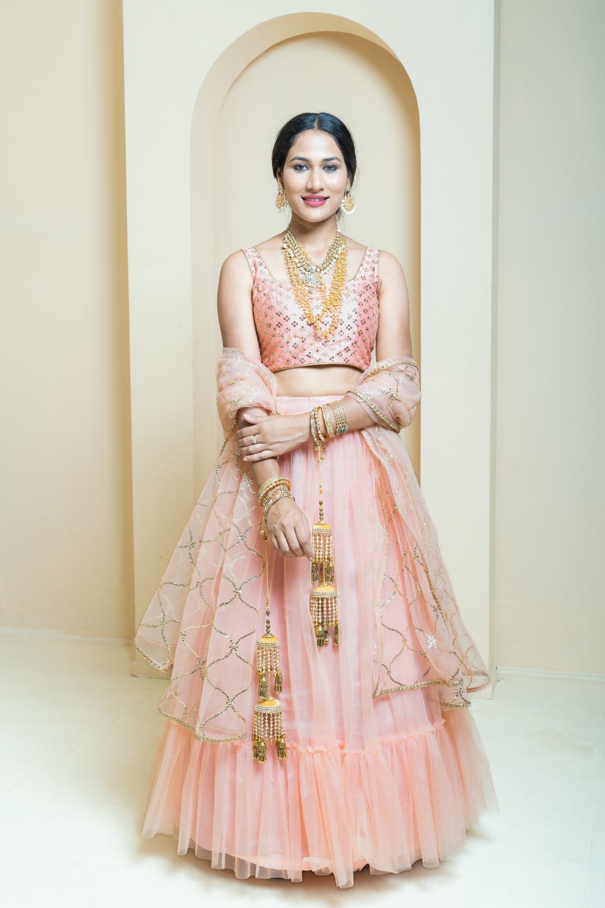 Pastel Peach Sequin Sparkle Lehenga