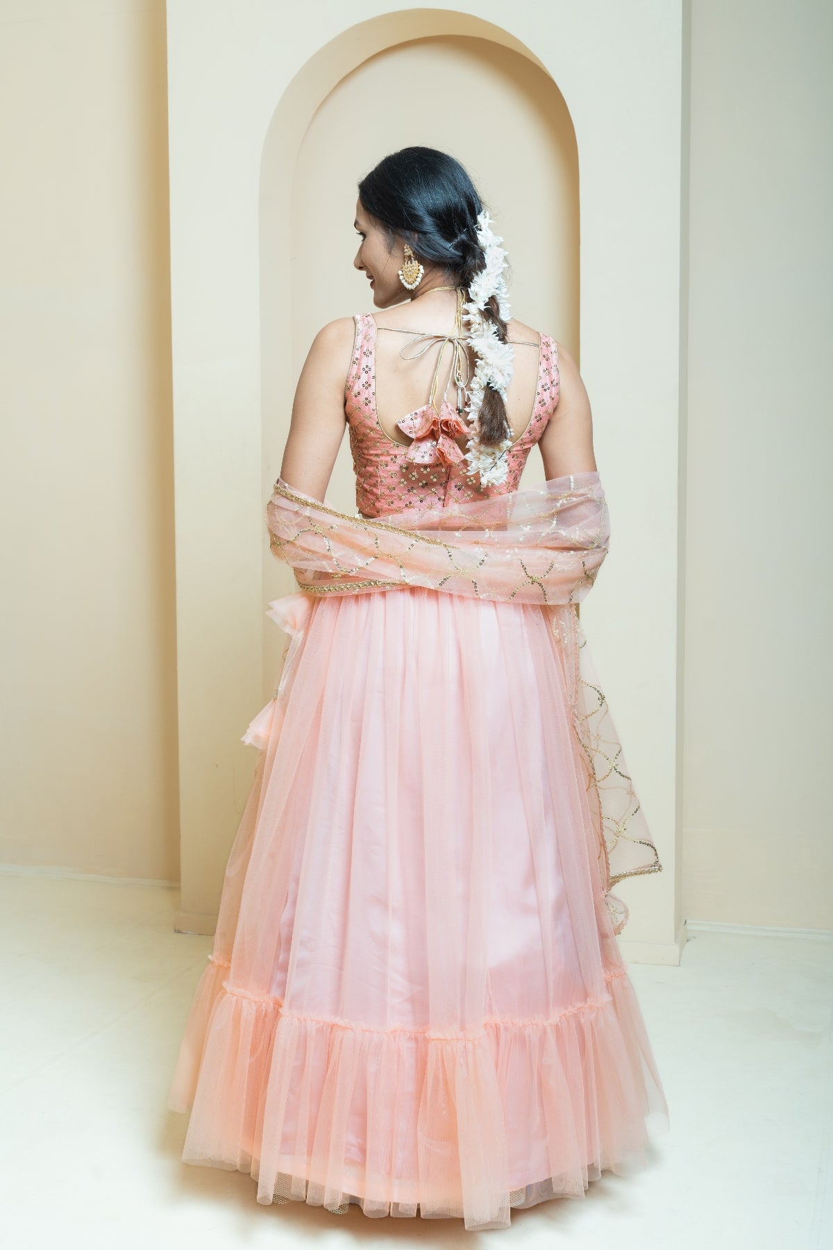 Pastel Peach Sequin Sparkle Lehenga