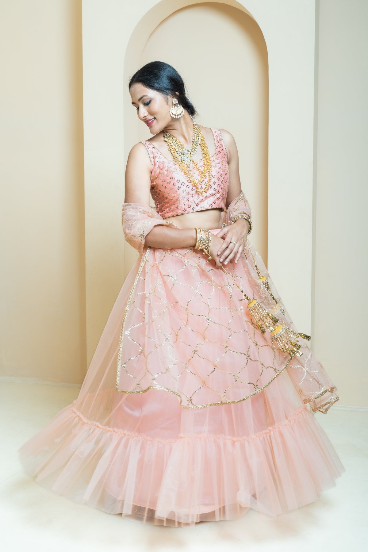 Pastel Peach Sequin Sparkle Lehenga