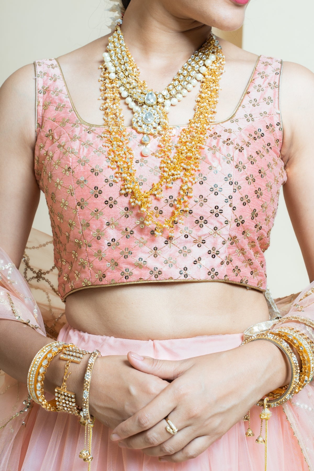 Pastel Peach Sequin Sparkle Lehenga