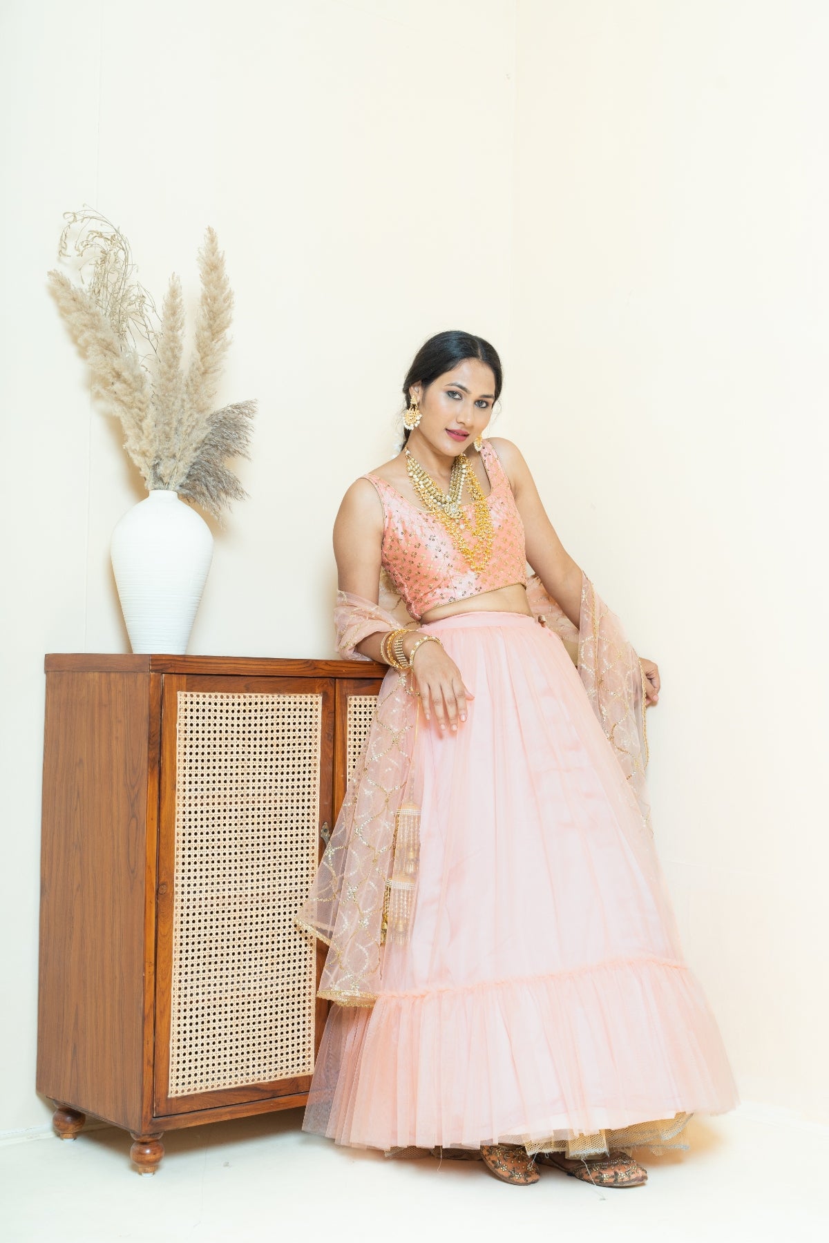 Pastel Peach Sequin Sparkle Lehenga