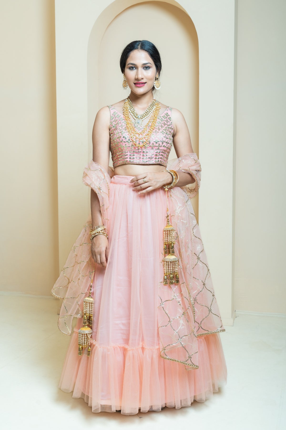 Pastel Peach and Pink Sequin Sparkle Lehenga